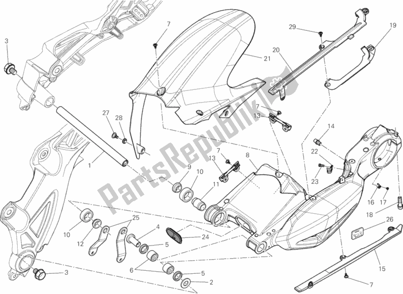 All parts for the Swing Arm of the Ducati Diavel Brasil 1200 2013